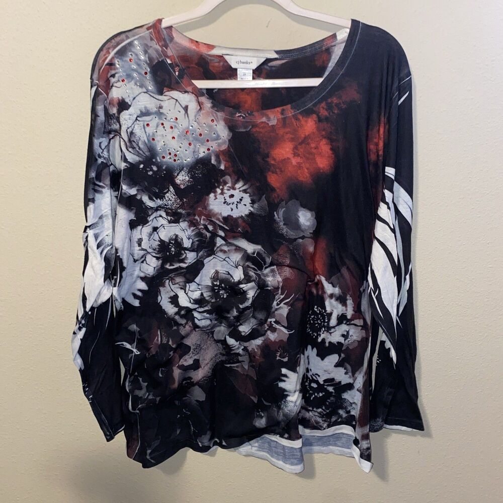 CJ Banks Women’s Love Sleeve Top Red/Black Floral